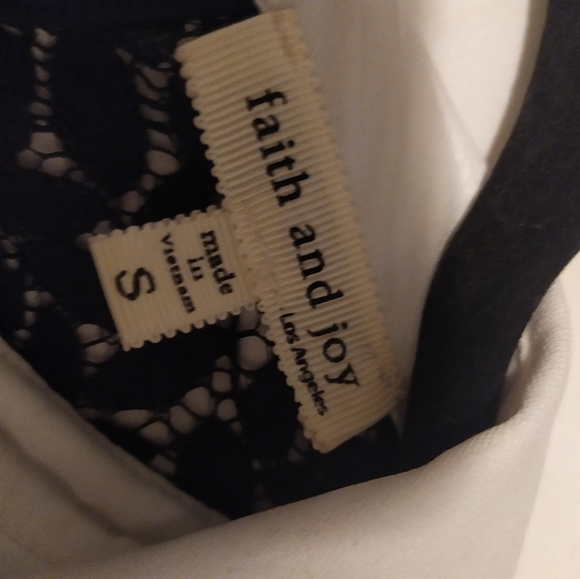 Faith and Joy blouse, rhinestone embellished collar, lace, navy, size small - Picture 4 of 4